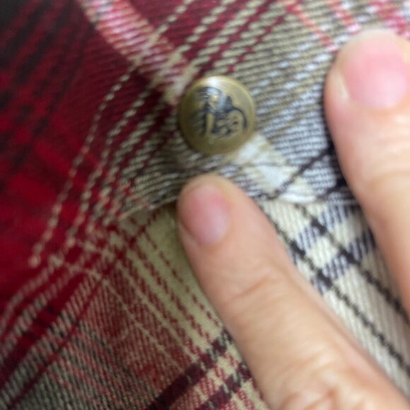 Legendary Outfitters Plaid Shacket Large Red/Brown Hooded Snap Front Drawstring - Picture 9 of 13